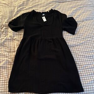 Old Navy Black Midi Dress with Ruffle Collar